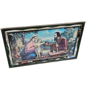 Vintage Holy Family Jesus Mary and Joseph Art Painting Antique Wall Hang